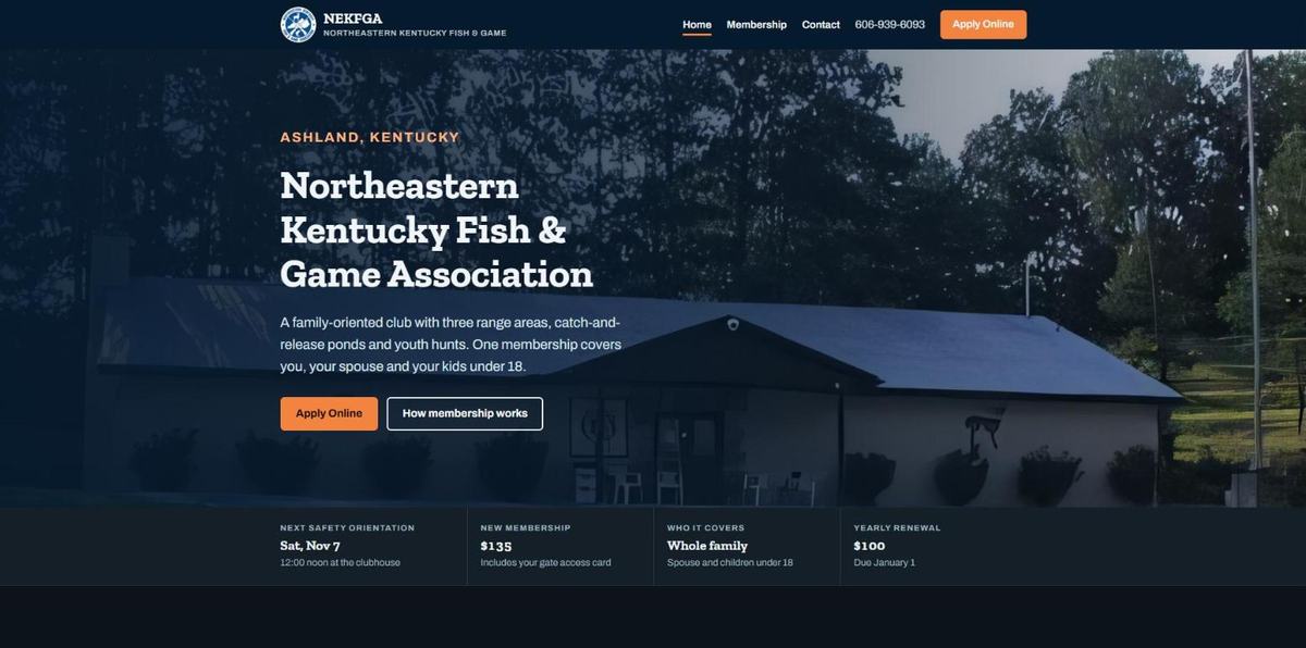 NEKFGA home page after the HollerWeb rebuild